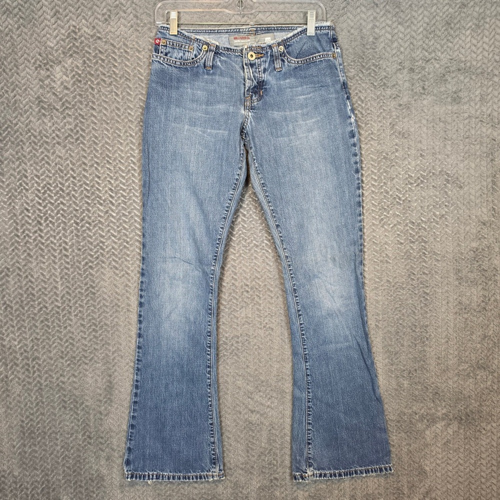 Hollister Co Womens Low Rise Flare Jeans Blue Medium Wash Button Fly Size 22 2